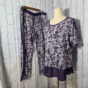 Simply Vera XXL Purple White Floral Short Sleeve Jersey Lounge Sleep Set (Flaw)